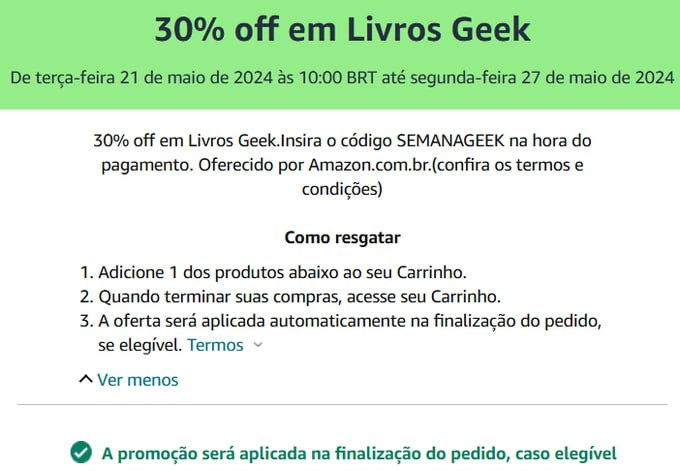 Conectados_Ofts's tweet photo. CUPOM 30% OFF EM LIVROS GEEK

🎟️CUPOM: SEMANAGEEK🎟️

🔗https://t.co/HeBaxDFW4x🔗 https://t.co/eT3vzgZ1qU
