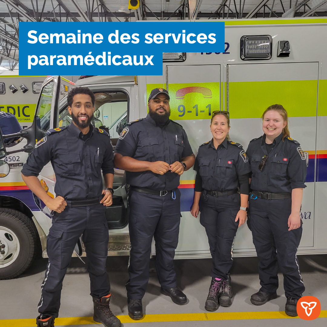 Cette semaine, c’est la semaine des services paramédicaux.

Merci aux ambulanciers et ambulancières paramédicaux pour tout ce qu’ils font pour fournir aux Ontariens des soins de santé essentiels quand et où ils en ont besoin.