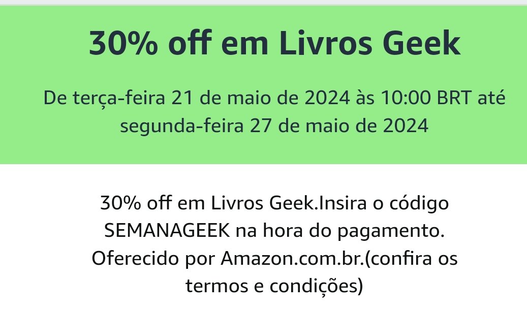 ⚠️ CUPOM PARA LIVROS ⚠️ 📖 30% off em Livros Geek CUPOM : SEMANAGEEK 📖LISTA DOS LIVROS AQUI: amzn.to/4bNfXSA ✍️Kindle Unlimited por 2 meses de R$2,99 aqui: amzn.to/4bsPAkZ