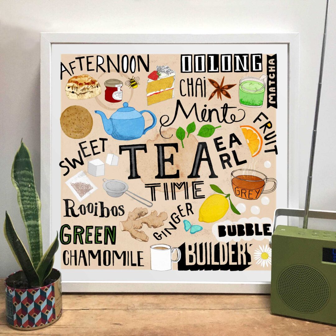 Tea Time! 🫖 A new print by artist David Broadbent · Now available in David's Etsy shop. 👀 👉 etsy.me/3Rf6Dz9 #DigitalArt #HandLettering #Prints