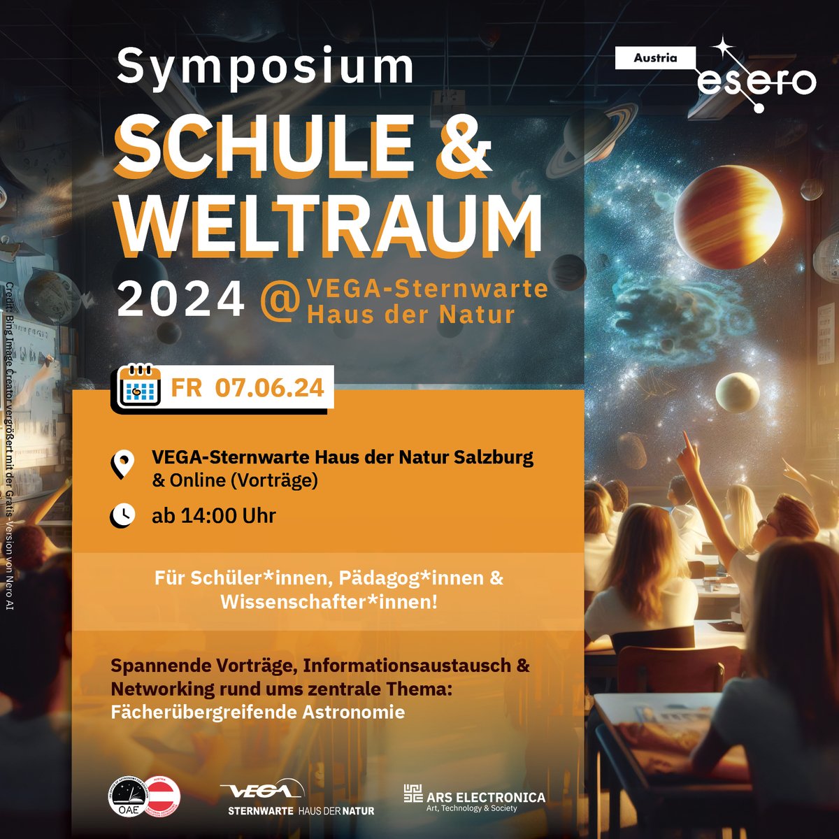 Wir laden interessierten Pädagog*innen, Forscher*innen und Schüler*innen zum Symposium "Schule und Weltraum"ein!
Hier geht's zur 𝗔𝗻𝗺𝗲𝗹𝗱𝘂𝗻𝗴 tinyurl.com/schule-weltrau…
Themen: 𝗘𝘅𝗼𝗯𝗶𝗼𝗹𝗼𝗴𝗶𝗲, 𝗪𝗲𝗹𝘁𝗿𝗮𝘂𝗺𝗮𝗿𝗰𝗵𝗶𝘁𝗲𝗸𝘁𝘂𝗿 &amp; 𝗔𝗿𝗰𝗵ä𝗼𝗮𝘀𝘁𝗿𝗼𝗻𝗼𝗺𝗶𝗲