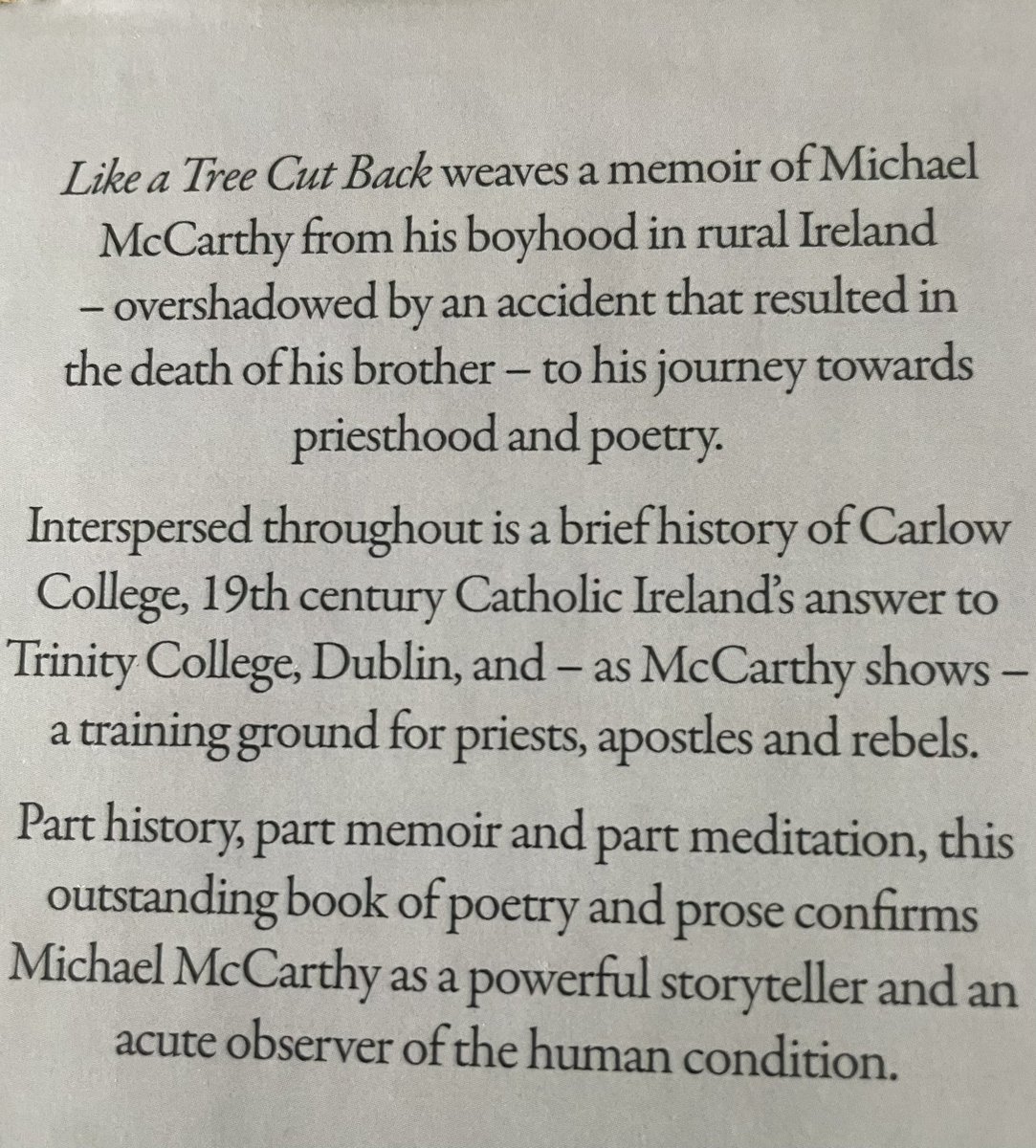 #HighlyRecommended As a writer there are some books you need to fully immerse yourself in: this wonderful book is definitely one of them: Michael McCarthy’s #LikeATreeCutBack Stocked by @BantryBookshop