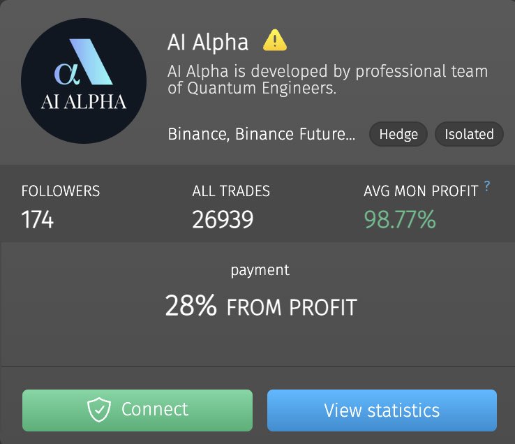 cryptorobotics's tweet photo. Want to trade on the #cryptocurrency market but do not have enough time? Try autofollowing on https://t.co/gouLSAlZTf
#Autofollowing is an automated trading based on signals from traders-analysts.
“Signals + robot” tool. Signals are provided by the analyst, the robot processes the signals and makes trades.
Easy setup, wide choice of risk strategies, 24/7 trading.