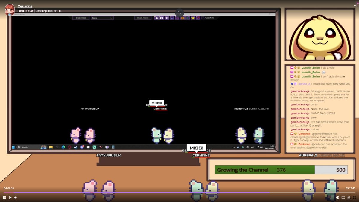 Done a pixel-art stream today, and ended up customising the little character for my test-game to now run around on my new Stream Avatar software!! <3 I'm so happy with how they turned out, and until I am satisfied with my bunny pixel art these will keep me company.
#pixelart