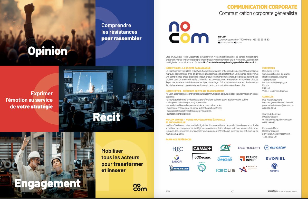 📣 No Com est présent dans le Guide Agences Stratégies 2024 !
 
➡ Venez découvrir la double-page du cabinet au sein de la rubrique ‘Communication corporate généraliste’

strategies.fr/guides-annuair…