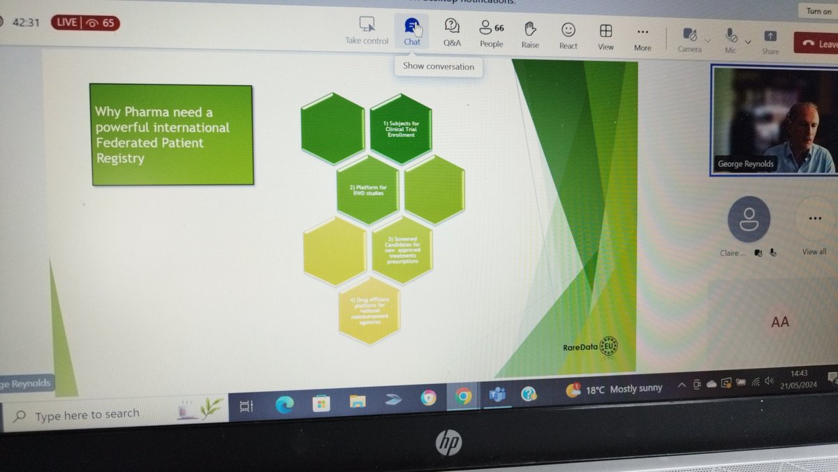 Ataxia_and_Me's tweet image. George Reynolds @ #raredata  
Obtaining Real World Evidence in design and delivery of registries for
#RareDisease #RWE
#Pharma #Hexagons