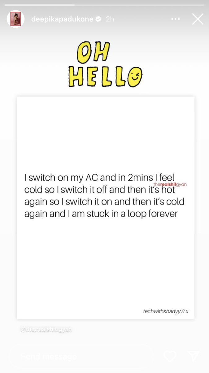 Deepika Padukone shared a post about the struggle of constantly switching the AC on and off on her IG story. #DeepikaPadukone