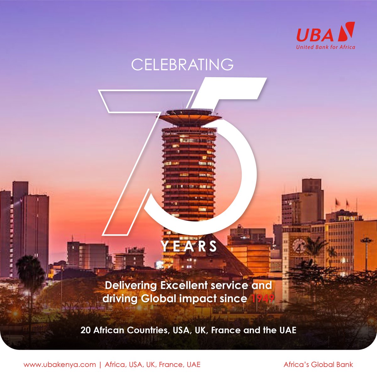 75 years of excellence worldwide and 15 incredible years right here in Kenya! Oliver Alawuba , our Group Managing Director, shares: 'At UBA, we're not just about banking; we're about making a difference. From facilitating global trade to personalized banking experiences, our