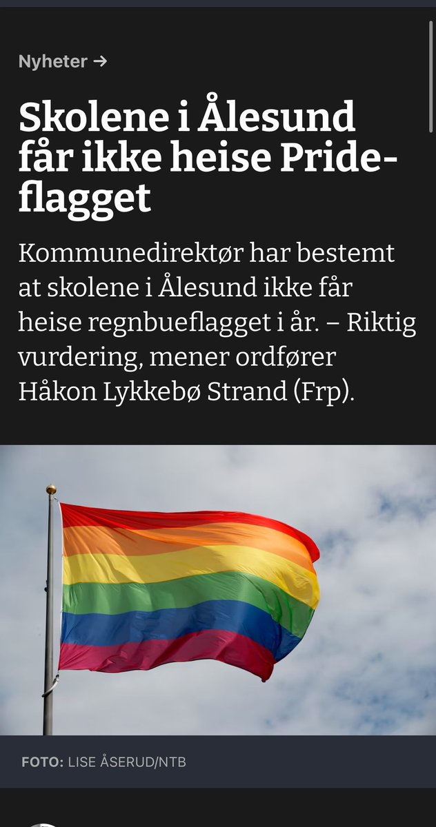 Kutt ut da, Ålesund kommune. I fjor oppfordret dere til å feire mangfold og skolene fikk velge selv. Hva er så veldig annerledes i år? Skal de som brenner flaggene vinne?