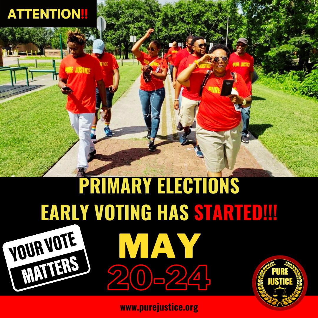🗣️IT’S DAY 2️⃣ OF EARLY VOTING‼️ We hope you all are making your way to the polls!!! 👀👀👀

Polls are open from: 7am - 7pm 

#PureJustice #JusticeChasing #freedomfighter #RISE
