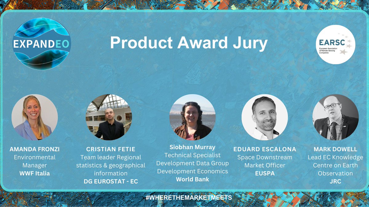 🏆We're happy to present the jury of the EARSC Product Award! This year experts from the @EU_Commission @WorldBank, @WWF, @EU4Space, and @EU_ScienceHub will help us select the best in Earth Observation products and services at EXPANDEO 2024. Learn more➡️expandeo.earsc.org/awards-2024/