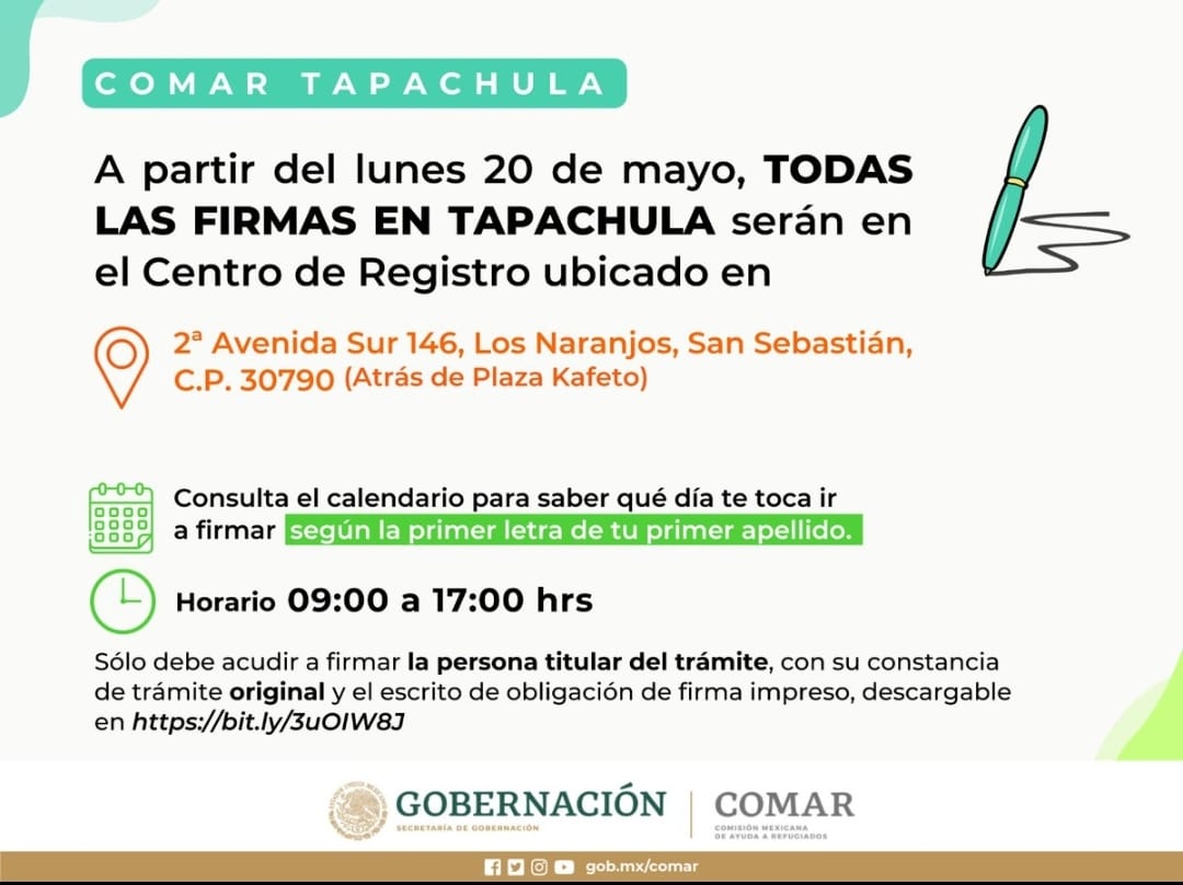 ⚠️ATENCIÓN⚠️ Todas las firmas en Tapachula serán en el Centro de Registro. @comar_sg