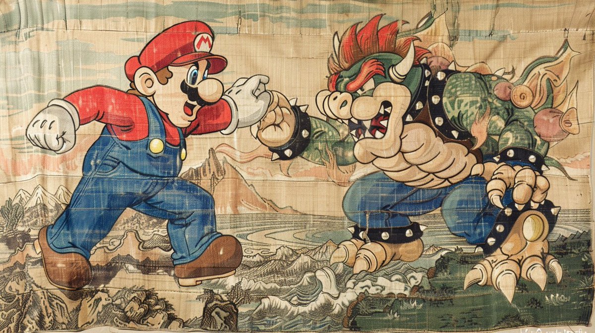 Ready for a classic clash challenge?
#promptshare⬇️
 An antique Chinese painted tapestry depicting {subject 1} fighting {subject 2}  --s 50
@hu_man_bot @LudovicCreator @techhalla @youseememiami invite some friends and let’s have it!  Anyone can play🫶🏽✌🏽