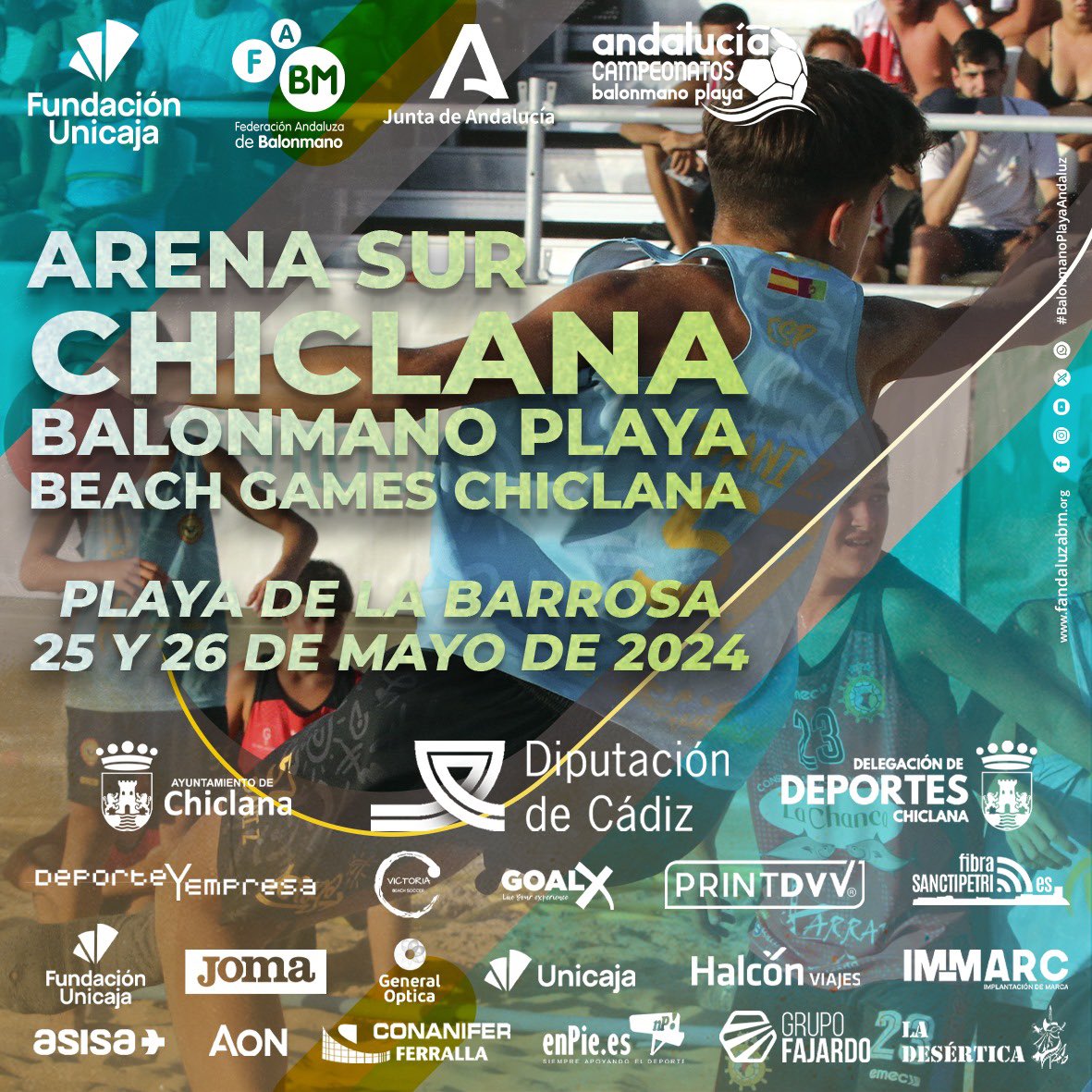 🤩Llega la 𝐓𝐄𝐌𝐏𝐎𝐑𝐀𝐃𝐀 de 𝐁𝐀𝐋𝐎𝐍𝐌𝐀𝐍𝐎 𝐏𝐋𝐀𝐘𝐀🤯 🏆 Volvemos a las playas con el #ArenaSur de 𝑪𝒉𝒊𝒄𝒍𝒂𝒏𝒂, primero de @FAndaluzaBM ✍️Toma nota 📝 📆 25 y 26 de Mayo 📍 Chiclana de la Fra (Cádiz) 🏖️ Playa de La Barrosa 🤝@ayto_chiclana & @diputacioncadiz