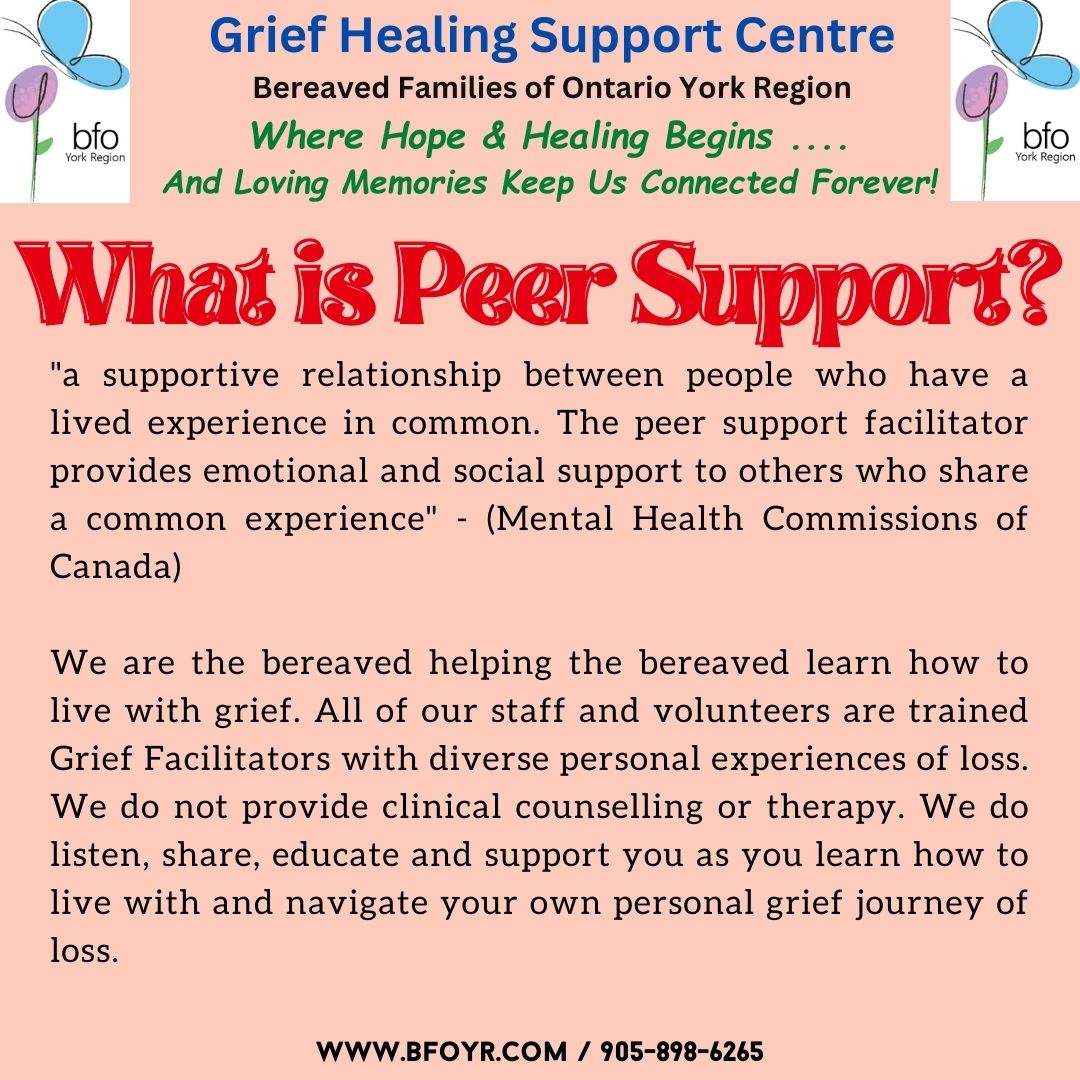 What is Peer Support? #GriefHealingSupportCentre #GHSC #BFOYR #BFO #Grief #Healing #MentalHealth #YorkRegion #FreeService