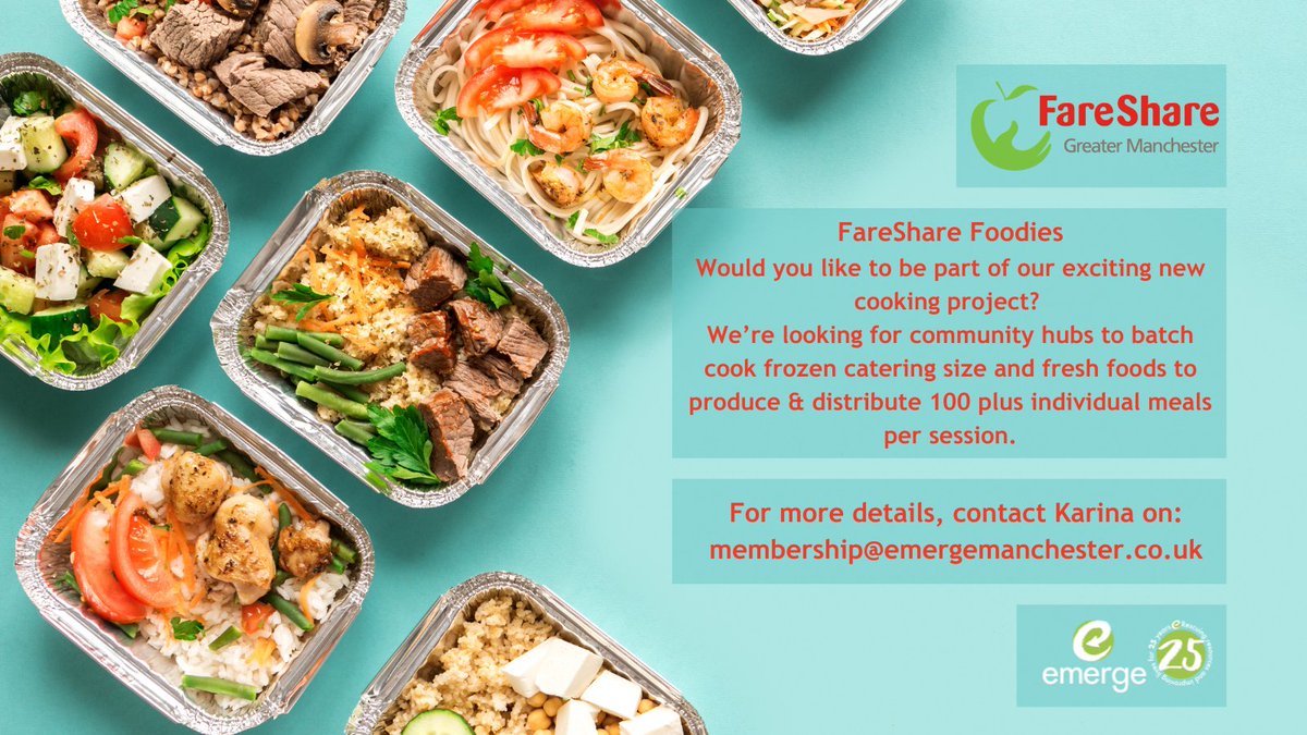 FareShareGM's tweet photo. 🍎Are you a charity cooking and providing meals for the community you serve? 🥘We are looking for new charity groups who are batch cooking &amp; providing meals for those in need. 
To out more, please email: membership@emergemanchester.co.uk
#FareShareGM #EndHunger https://t.co/wsNJDyyR0j