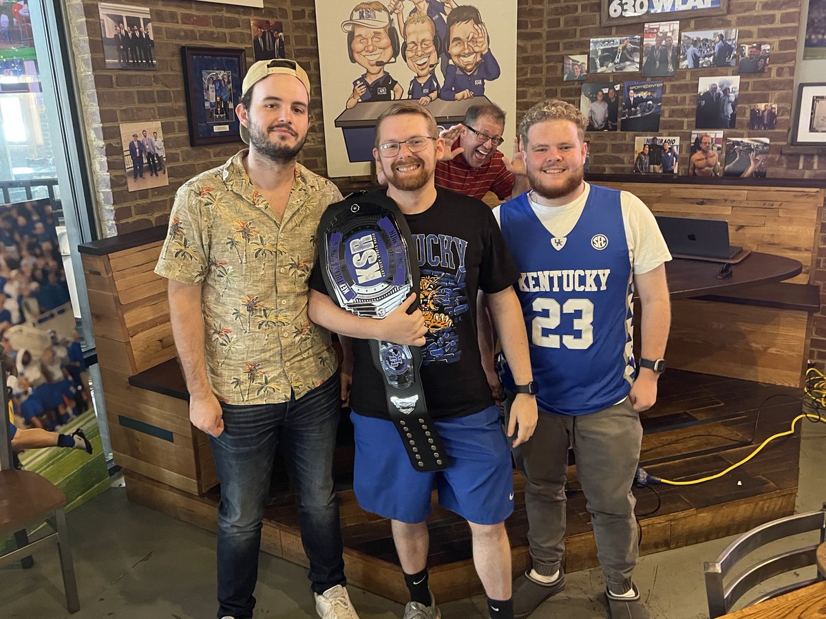 Contest winner @drduhren is here with his belt and his co-hosts. He's ready for his shot at KSR and <a href="/KySportsRadio/">Matt Jones</a>'s job at 11:30 a.m.

WLAP.com

<a href="/knapier23/">.</a> <a href="/austinmiller_7/">Austin Miller</a>