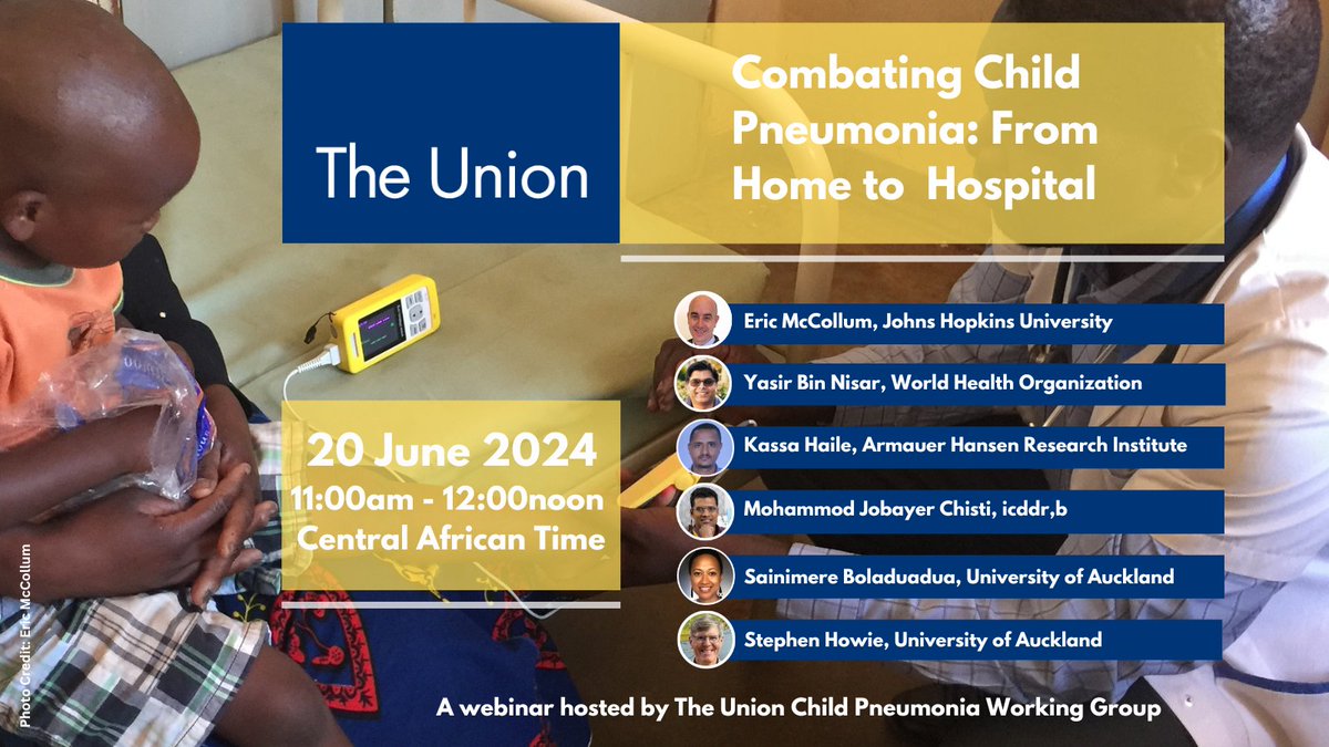 What's next in the fight against the leading infectious killer of children? Find out @TheUnion_TBLH webinar on child #pneumonia! **REGISTER NOW** shorturl.at/dxiKH With @JHUGlobalHealth @WHO @AHRI_ETH @icddr_b @AucklandUni #ChildSurvivalAction #HealthforAll #WHA