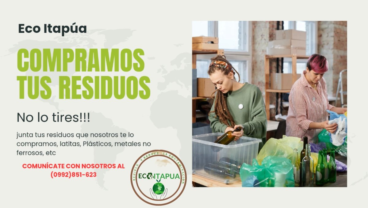 Ecoitapua's tweet photo. ATENCIÓN‼️
Cuida el medio ambiente y gana dinero al mismo tiempo💸
#ecoitapua #reciclaje #medioambiente https://t.co/Jm0CXLtLtx