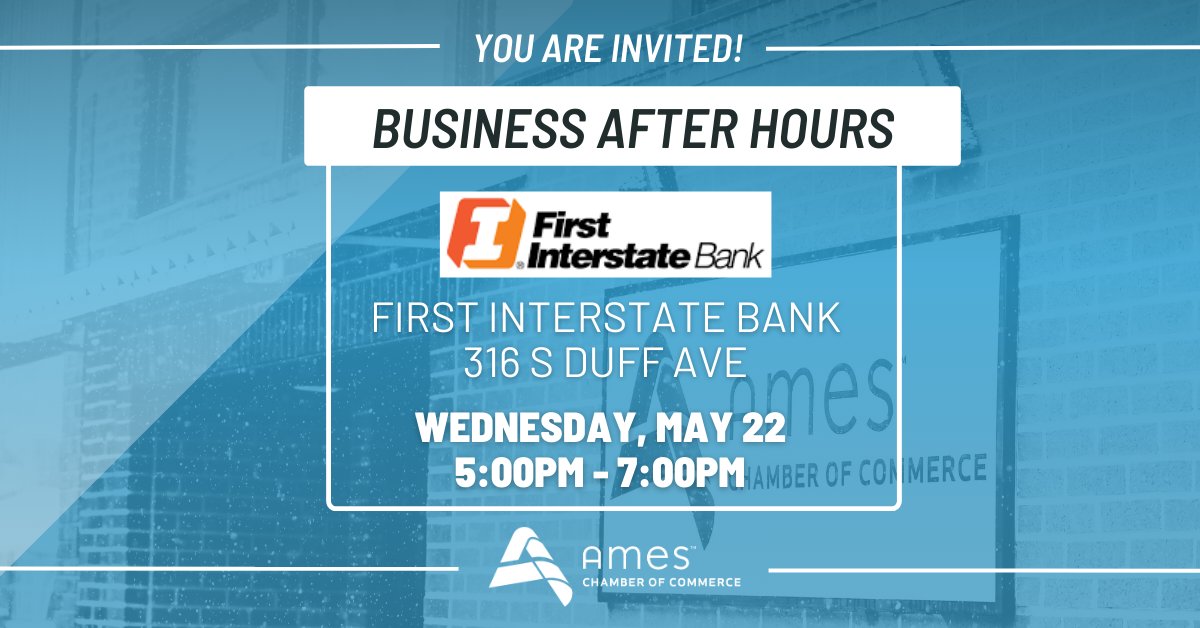 We are looking forward to our May Business After Hours tomorrow night from from 5:00-7:00pm at First Interstate Bank! Grab a friend or co-worker and join us for a fun night of food drinks, and networking. #SmartChoice