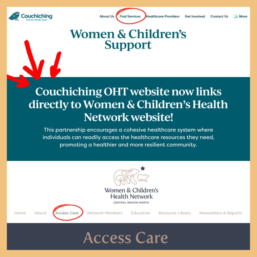 WCHealthNetwork's tweet photo. Exciting news! The Couchiching OHT has added a direct link to the Women and Children’s Health Network’s “access care” resources on their website! Now finding care is easier with this seamless integration. Thanks @CouchichingOHT for your partnership! #AccessCare #HealthPartners https://t.co/p2aojyIsdb