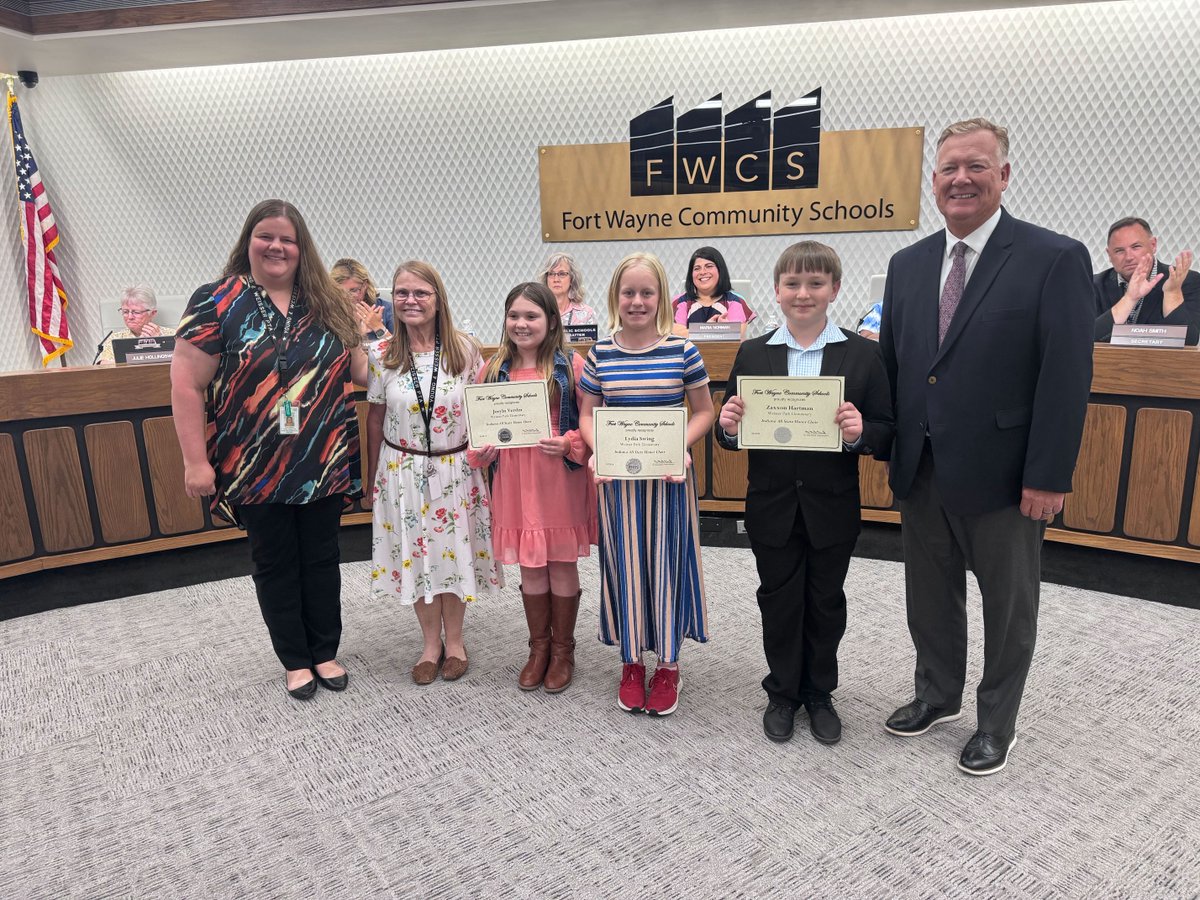 FWCommSchools's tweet photo. Congratulations to Rosslyn Hansen of Shambaugh Elementary; and Zaxxon Hartman, Lydia Swing and Joslyn Verdin of Weisser Park Elementary. #IndianaAllStateHonorChoir #Croninger #Shambaugh #WeisserPark (2/2) https://t.co/6th25jFekF