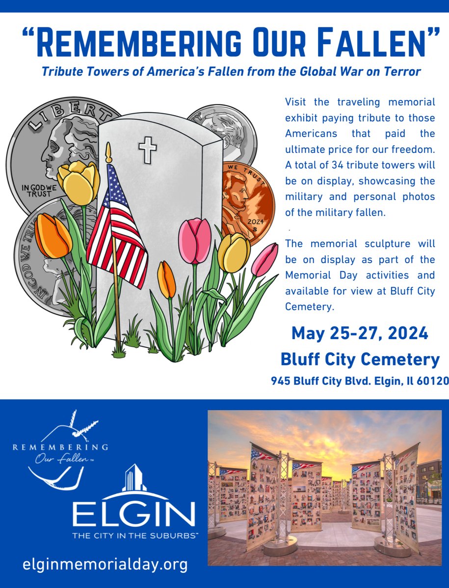 The <a href="/RemOurFallen/">RememberingOurFallen</a> traveling memorial will be on display at the Bluff City Cemetery from May 25-27: