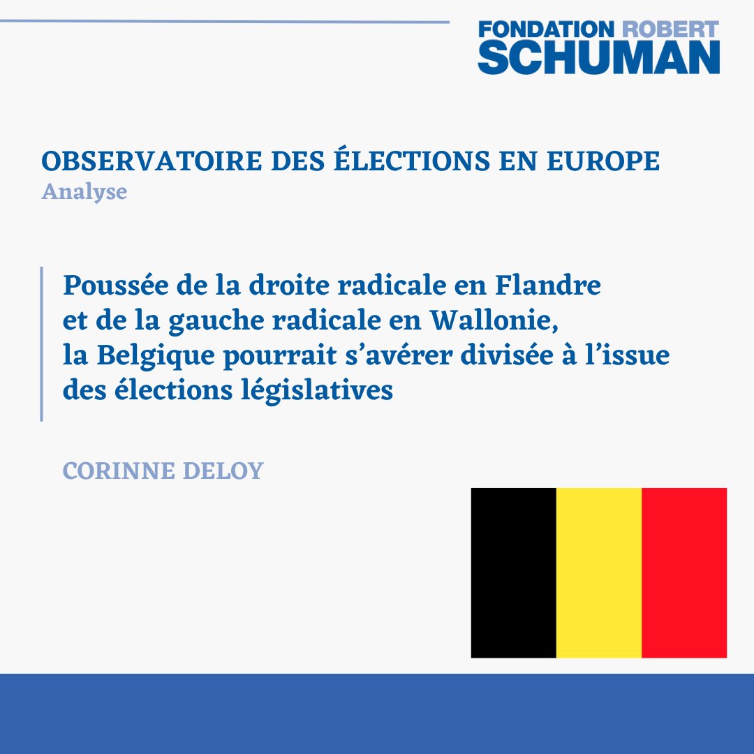 #Belgique🇩🇪 #élections #législatives🗳️ 🗓️9/6 Les sondages pré-électoraux prédisent une poussée de la droite & de la gauche radicales dans le pays, ce qui risque de compliquer la formation d'un gouvernement à l'issue du scrutin. ➡️ robert-schuman.eu/observatoire/6…