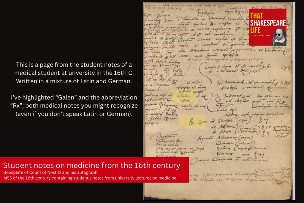 There was a huge push in the 16thC to make medical knowledge (Like what was taught at university) more widely available at the lay level. Here's examples of a 16thC student's notes taken during a medical lecture--words 'Galen' and 'Rx' are highlighted. buff.ly/3utWK8B