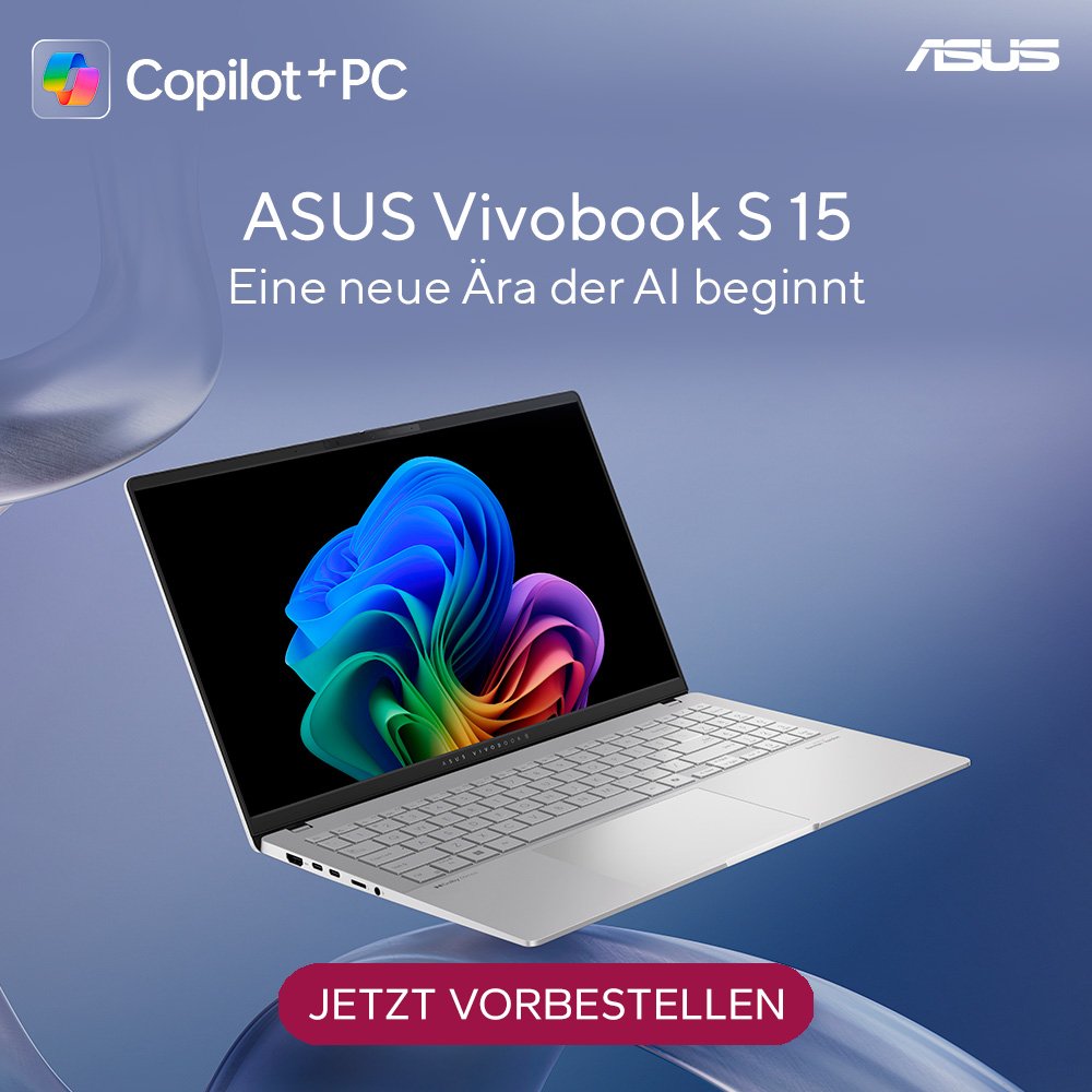 Wir präsentieren - den ersten Copilot+ PC von ASUS – das Vivobook S 15.💻✨ #Snapdragon, #Qualcomm, #AI, #Copilot – das nennen wir volle Power in einem Laptop!+ de.asus.click/sfp7bx