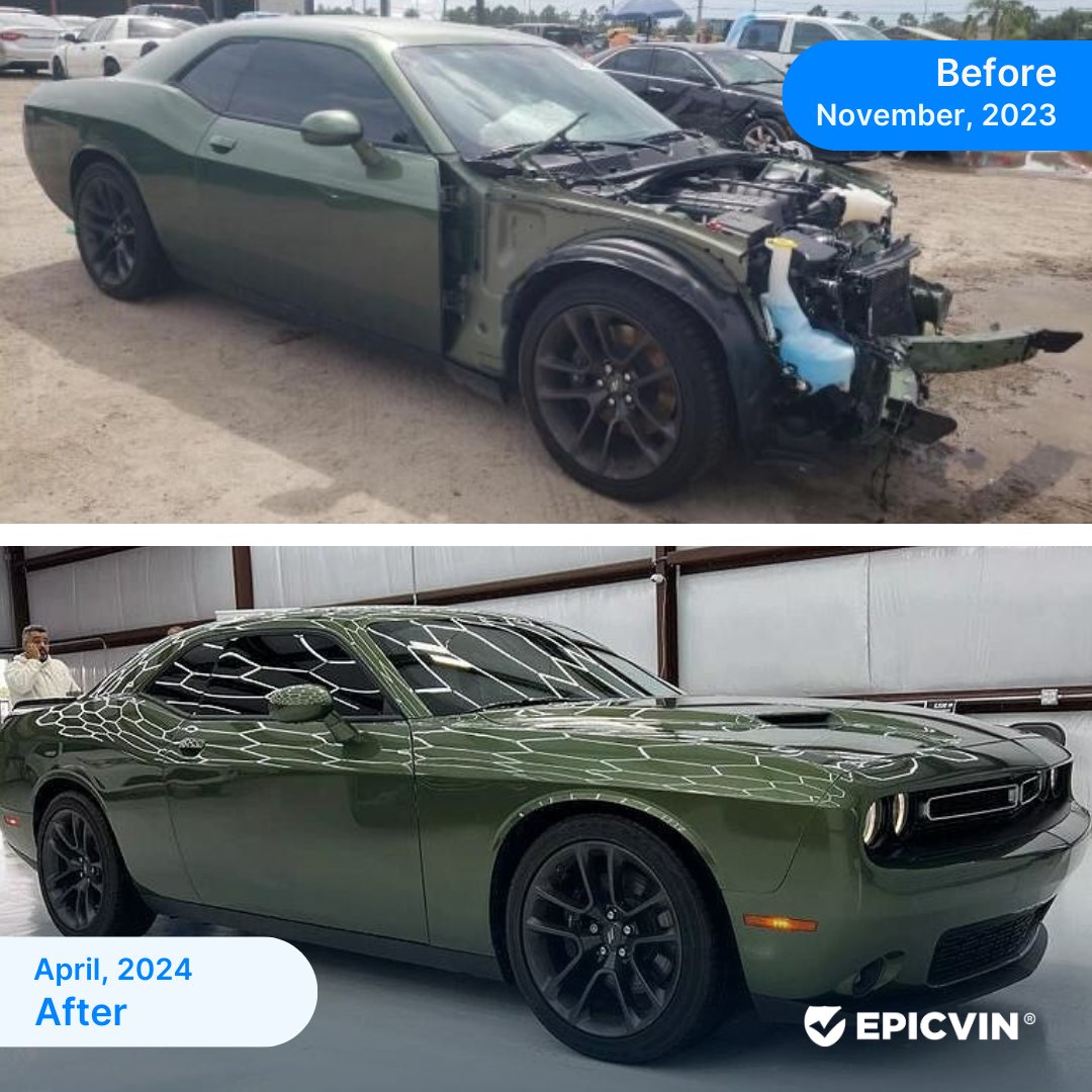 Shiny but Maybe Shady: That gleaming 2023 Dodge Challenger in the April 2024 dealership has a backstory dating back to a November 2023 auction. Is it as flawless as it appears? Check with EpicVIN. #EpicVIN  #CarReview  #DamageCars #MuscleCars #Dodge #Challenger #AutoDealerUSA