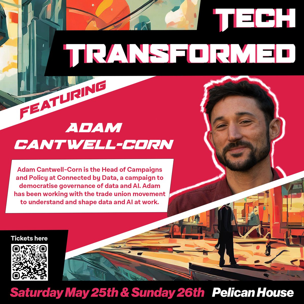 Tech Transformed is Saturday, and our second session of the day will be with... @AdamC_Corn! Alongside the TUC's Mary Towers and other reps from the labour movement, Adam will be discussing how trade unions need to respond as workers move into a Fourth Industrial Revolution ✊💻