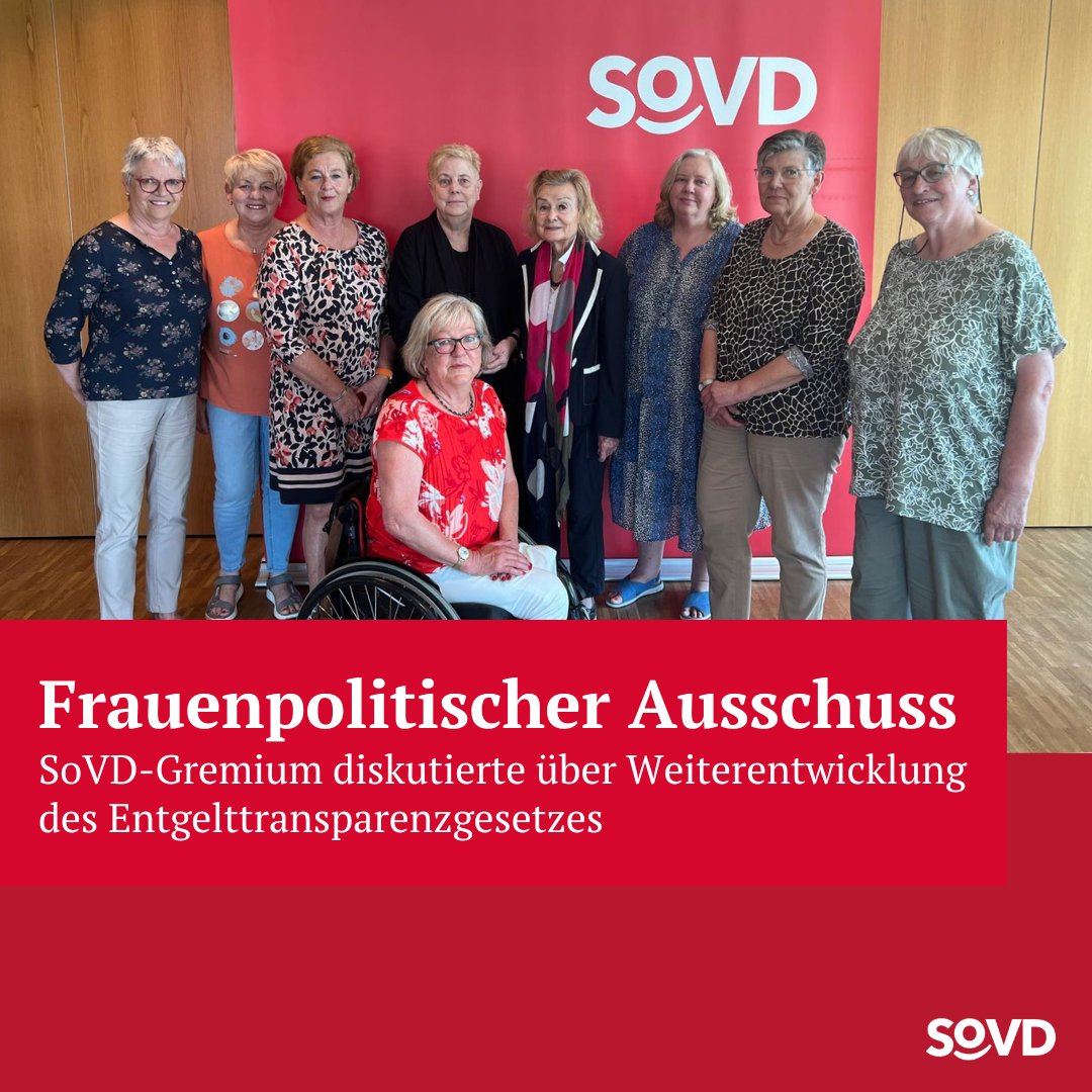 Bei der heutigen Sitzung des Frauenpolitischen Ausschusses des SoVD in Berlin diskutierten die Mitglieder intensiv die Weiterentwicklung des Entgelttransparenzgesetzes. Mit dabei waren auch die SoVD-Vorstandsvorsitzende Michaela Engelmeier @michaelaengel , die