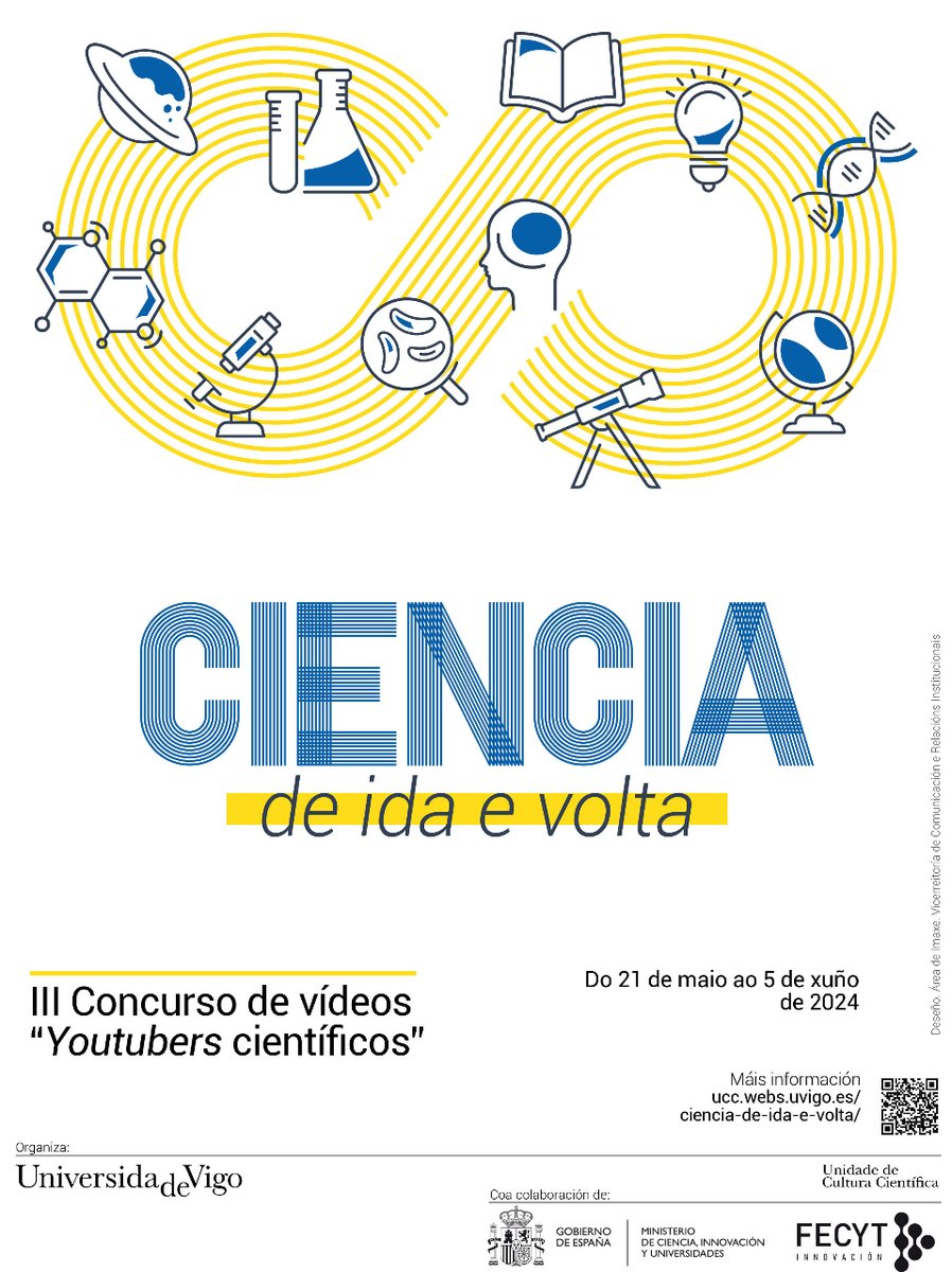 ⚠️A Universidade busca os seus youtubers científicos a través dun concurso de vídeos impulsado pola @UCC_UVigo dentro do plan anual Ciencia de ida e volta que conta coa colaboración da @FECYT_Ciencia. ➡️⁣⁣⁣⁣ i.mtr.cool/fujdajzapv #UVigo100x100 #SempreUVigo #VivoUVigo