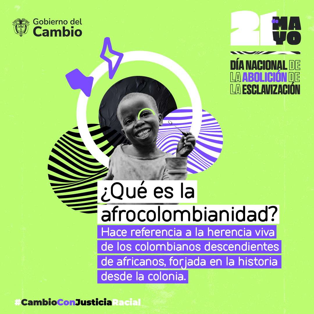 ¿Qué conmemoramos hoy? 
Más de dos décadas de reconocimiento a la lucha y la herencia de la población afrodescendiente 🙋🏿en Colombia.🇨🇴 ¡Por la libertad y el orgullo! ¡Hoy celebramos el #CambioConJusticiaRacial!🏃🏾‍♂️