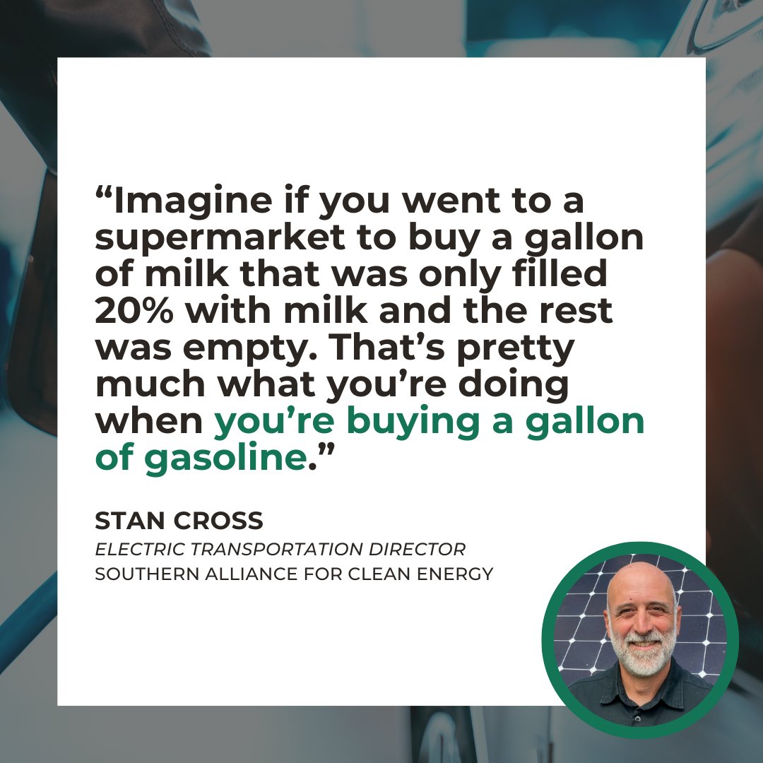 When you buy a gallon of gas, only 20% of that energy goes toward powering your car. The other 80% gets wasted as heat. Our Electric Transportation Director was recently on 'The Climate Buzz' talking about how EVs really are better for the environment: ashevillefm.org/show/the-clima…