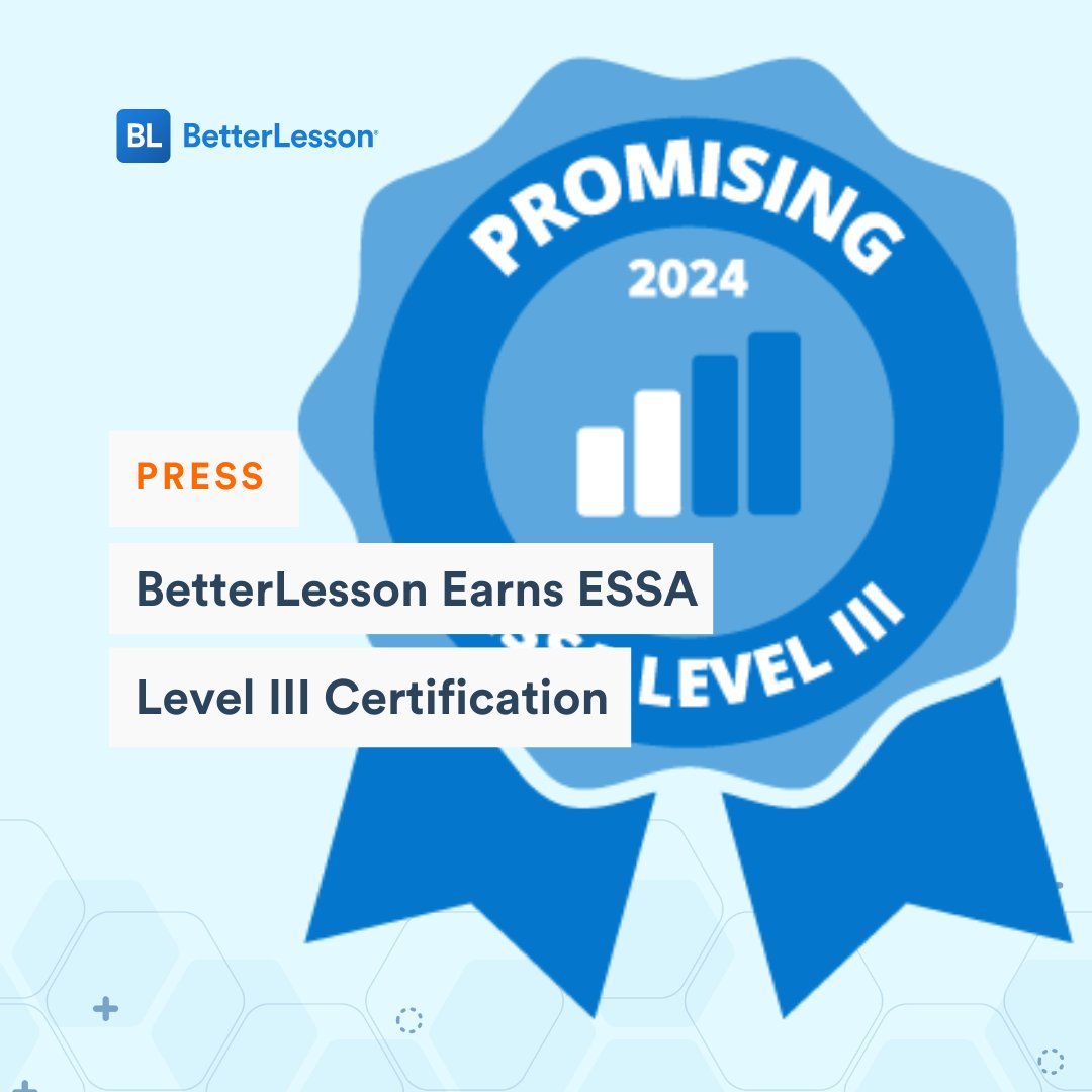 📰 BIG NEWS – BetterLesson is now ESSA Level III certified and Impact-Ready!

Read more about it: hubs.li/Q02xYSpq0

#ESSAlevel3 #ESSA #impactready #hqpl #pdforteachers #k12pd #edleadership