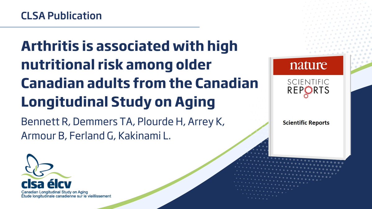 CLSAFindings💡: Arthritis is associated with high nutritional risk among older Canadian adults from the Canadian Longitudinal Study on Aging

Cc: <a href="/Concordia/">Concordia University</a> <a href="/cresp_sante/">CReSP - Centre de recherche en santé publique</a> <a href="/UMontreal/">Université de Montréal</a> <a href="/pennutrition/">PEN: Practice-based Evidence in Nutrition</a> <a href="/SciReports/">Scientific Reports</a>

🔗: ow.ly/y5ZA50ROl9j