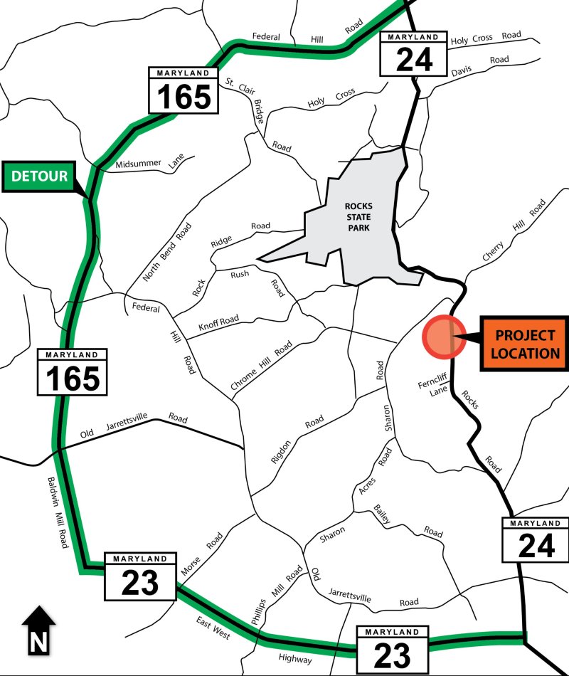 We are continuing construction on a section of MD 24 between south of Sharon Road and north of Ferncliff Lane. This half-mile section of MD 24 will be temporarily closed to through traffic beginning at 8 a.m. Tuesday, May 28. Learn more: ow.ly/jhtM50ROINq