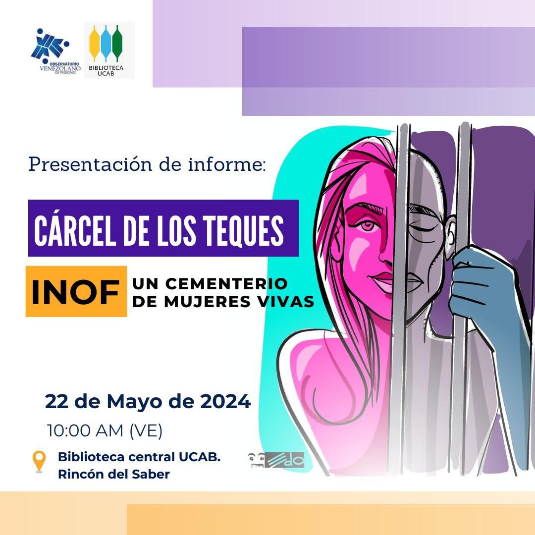 En nombre del Observatorio Venezolano de Prisiones (OVP), la @BibliotecaUCAB te invita a conocer la situación de las mujeres privadas de libertad en nuestro país. 🗓#MAÑANA 22 de mayo ⏰10:00am 📍PB del Centro Cultural Zoom📲goo.su/zKUd