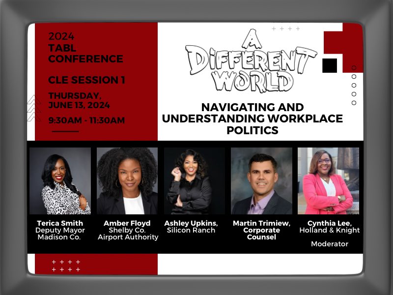 TABLawyers's tweet photo. CLE Session I
A Different World: Navigating and Understanding Workplace Politics

📅  June 13, 2024
🕤  9:30AM-11:30AM
📍 Peabody Executive Conference Center (3rd Floor) - Lansdowne Room https://t.co/L8ixBFI6XR