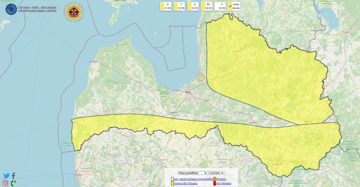 Šodien virs Latvijas dienvidu rajoniem veidojas negaisa mākoņi un gaidāms pērkona negaiss, vietām ar stiprām lietusgāzēm, iespējama krusa. Vakarā gan negaiss pierims, bet vēl līdz plkst. 22.00 šajā reģionā spēkā @LVGMC_Meteo dzeltenais brīdinājums.