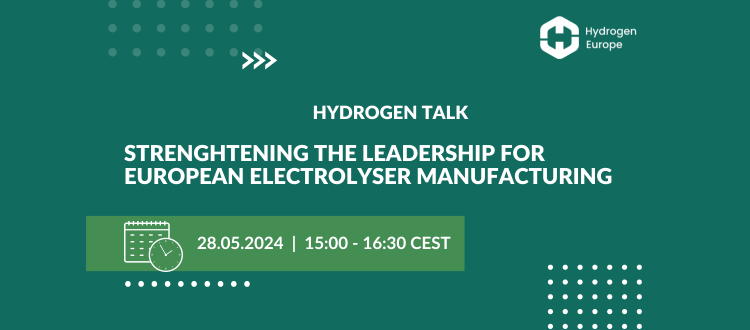 📢Join us for the next #H2Talk:

“Strengthening the leadership for European #electrolyser manufacturing”⚙️

Learn about how we can ensure Europe remains a competitive actor in the global #cleantech arena.

🗓️28.05
⏰15.00 CEST

Register here👉shorturl.at/lUDi6