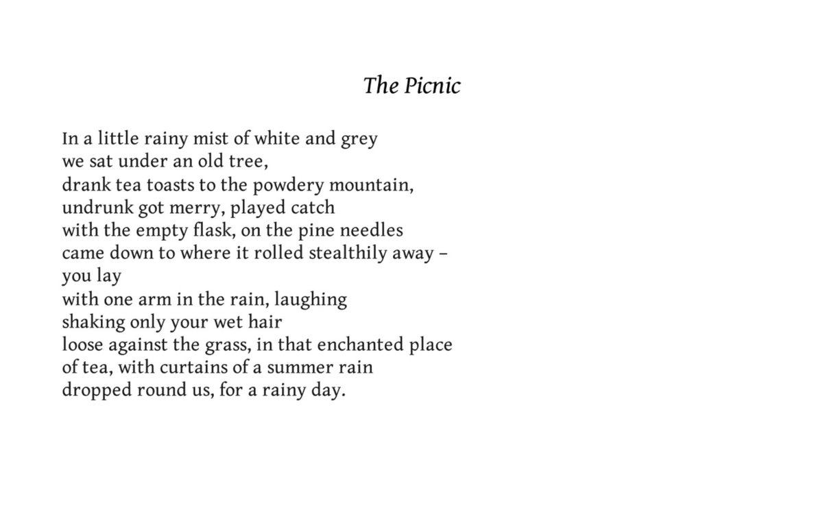 In a little rainy mist of white and grey we sat under an old tree, drank tea toasts to the powdery mountain… —Edwin Morgan, “The Picnic” in COLLECTED POEMS, @Carcanet 2012 A #poem for #InternationalTeaDay scottishpoetrylibrary.org.uk/poem/picnic/