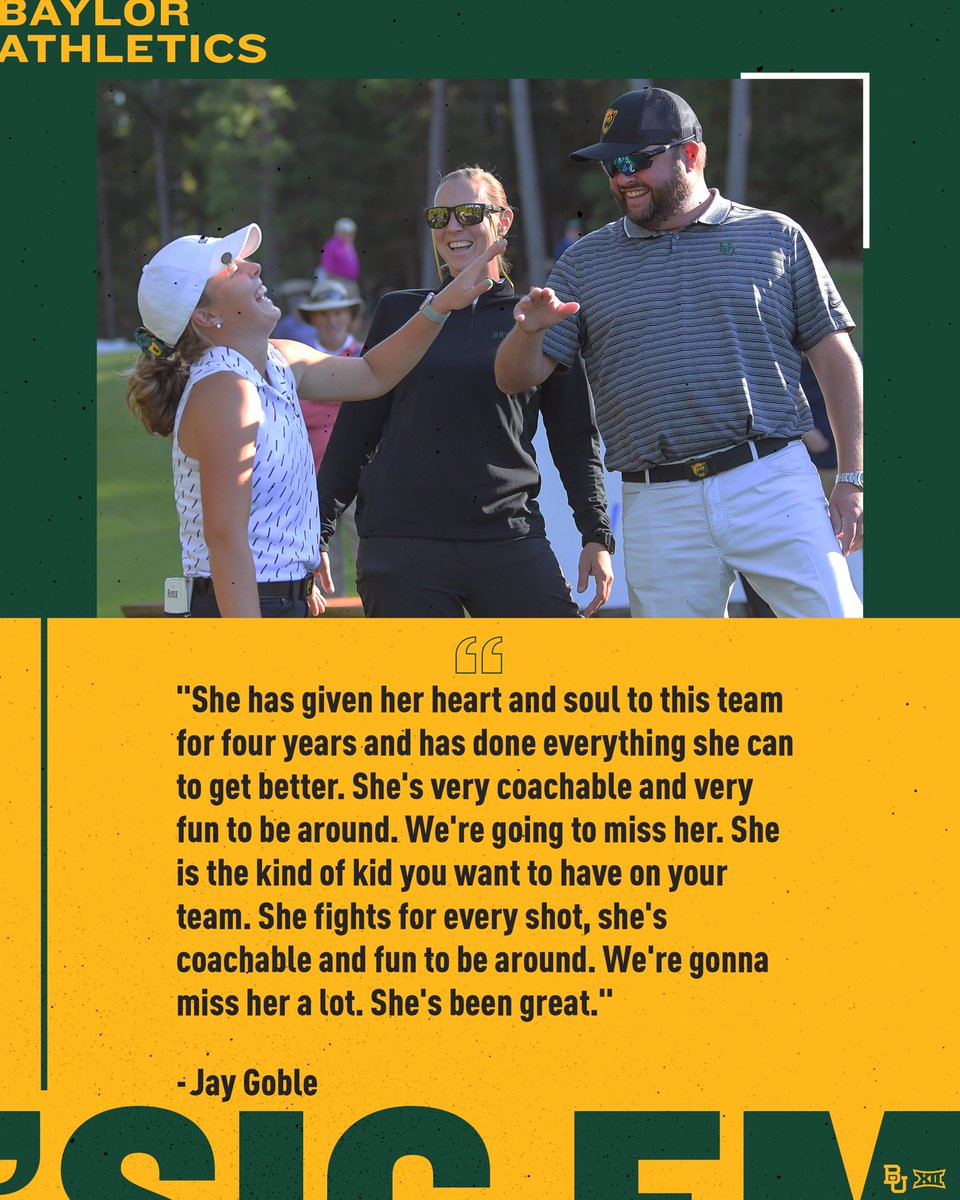 Baylor Women's Golf (@baylorwgolf) on Twitter photo 🫡 Thank you, <a href="/rosiebelsham/">rosiebelsham</a>! 🫡
One of the best to wear 🟢 & 🟡! We’re going to miss her in the lineup but she’ll always be a 🐻!
#SicEm🐻⛳️🏌️♀️ 🫡 Thank you, <a href="/rosiebelsham/">rosiebelsham</a>! 🫡
One of the best to wear 🟢 & 🟡! We’re going to miss her in the lineup but she’ll always be a 🐻!
#SicEm🐻⛳️🏌️♀️