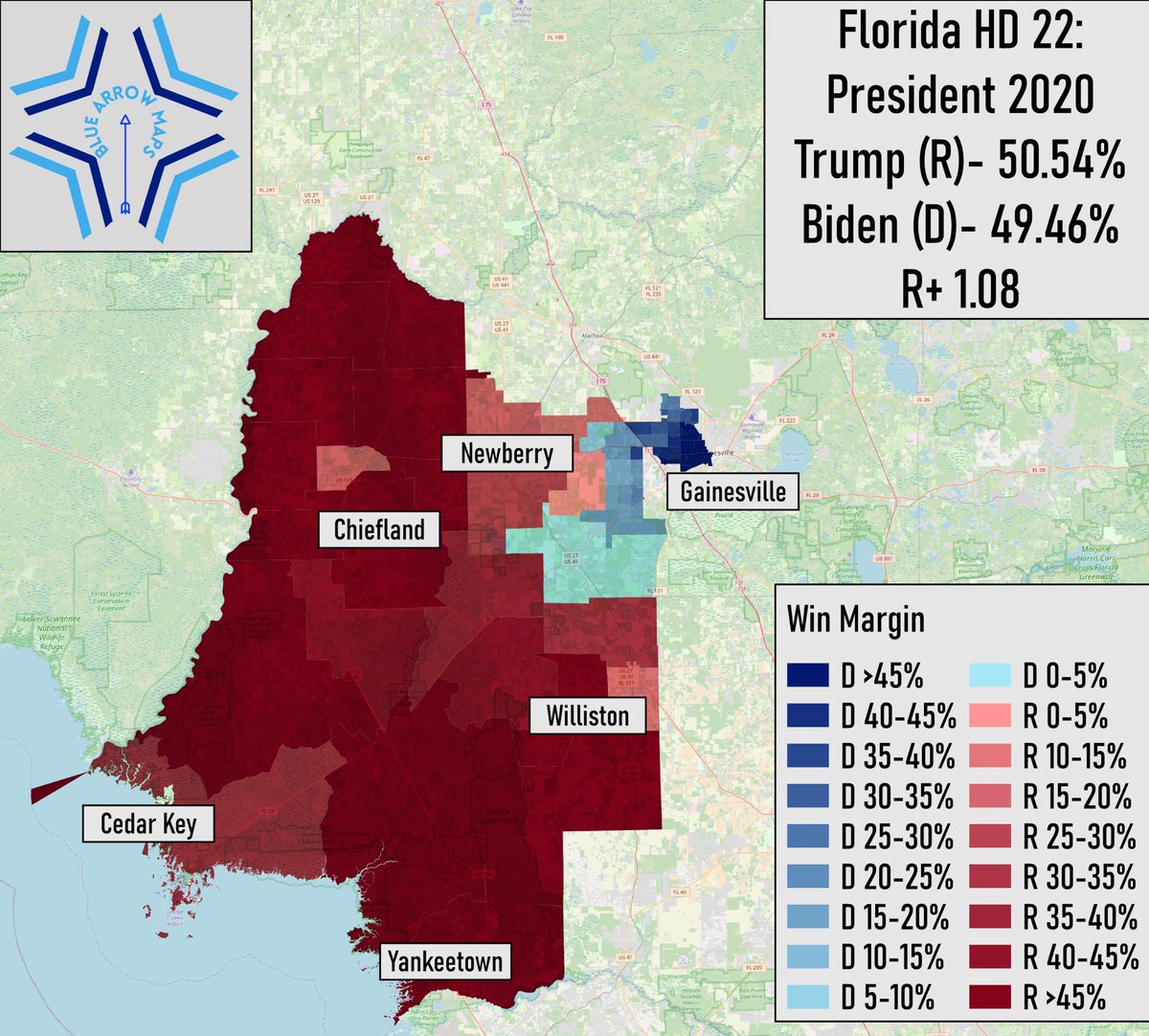 Florida HD 22 is a seat to watch to see if Florida is being Florida, or behaving normally. The seat takes in part of Gainesville and some rural/tourism centric coastal turf. Trump won it but just over a point in 2020, and its anyone’s guess how it’ll go this year #ElectionTwitter