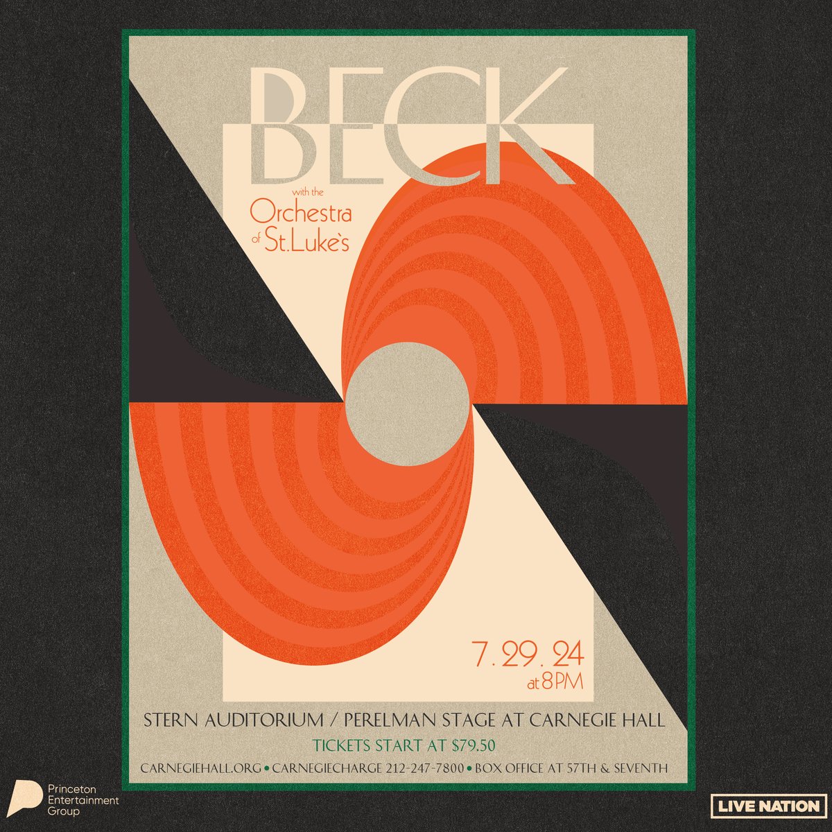 Announcing Beck’s first-ever orchestral concert in New York City accompanied by the Orchestra of St. Lukes at Stern Auditorium / Perelman Stage at Carnegie Hall on July 29! Tickets on sale May 23 at 11am ET.

Tickets: beck.to/CarnegieHall

Poster design by Robbie Simon