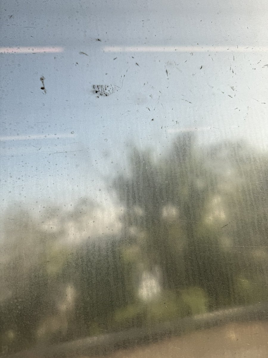 Kdepre4's tweet photo. @njtransit stopped on the tracks for over an hour. Windows have not been cleaned in months. And @NJTRANSIT is raising fairs. My train is at least 10 min late everyday and windows are always covered in dirt. https://t.co/y39choCs2e