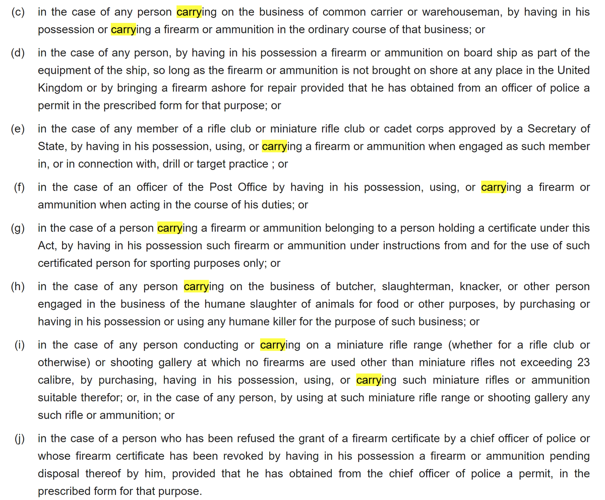 The UK Firearms Act 1920 specifically assumed that anyone who legally owned a firearm could carry it. And no, they do not mean simply 'transporting'. This was normalised behaviour back in the day, and it was only much later that personal protection was no longer 'good reason'.