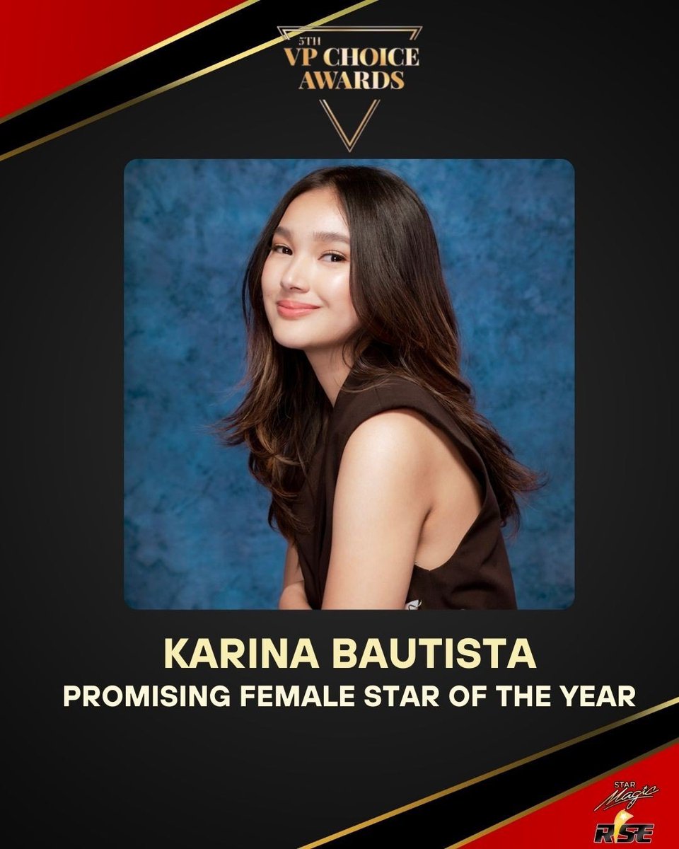 riseartistsph's tweet photo. Our girl #KarinaBautista won the PROMISING FEMALE STAR OF THE YEAR award at the 5th VP Choice Awards! ✨

Congrats Karina! #TeamRise is proud! ❤️ https://t.co/Nwi1EI5AWo